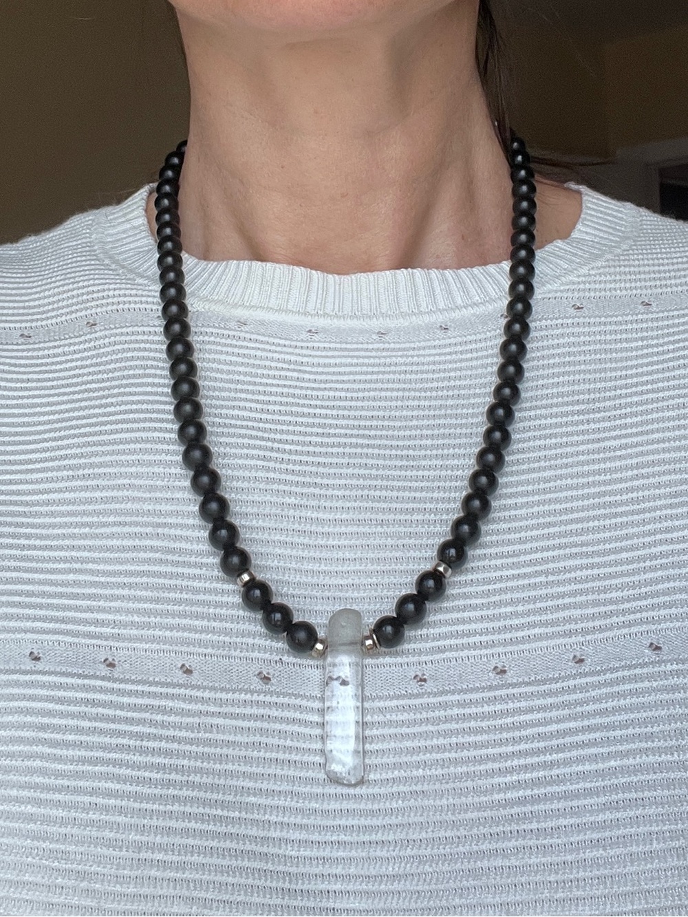 SAMATA STONES Matte Onyx & Clear Quartz Mala Necklace Yoga Healing Crystals
